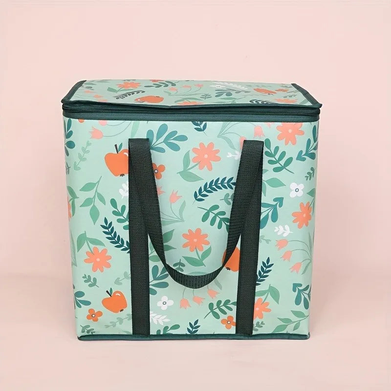 Large Reusable Insulated Grocery Bag Hot Cold Thermal Food Bag Zipper Wide Mouth Spacious with Pockets for Shopping Picnic Oasis Select green