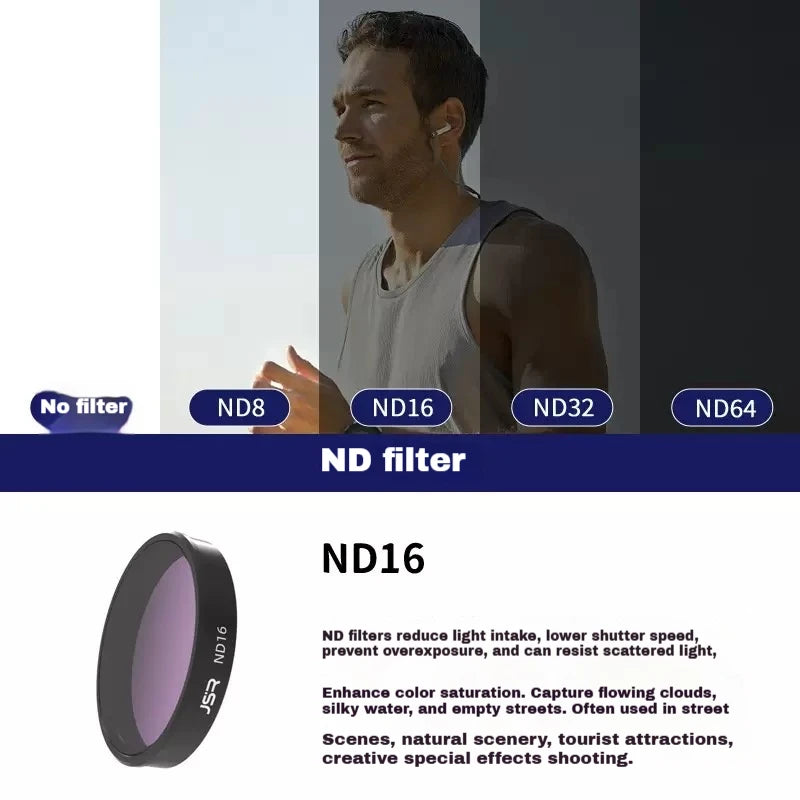 JSR Lens Filters for DJI Osmo Action 5 Pro/4/3 – UV CPL ND Set