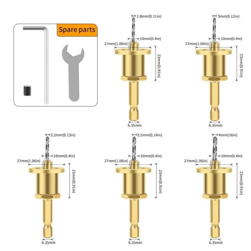 1/5Pcs CNC Adjustable Hexagonal Handle Cutter Woodworking Tools Countersink Drill Router Bit for Wood Installation Limit Hole Oasis Select 5Pcs10