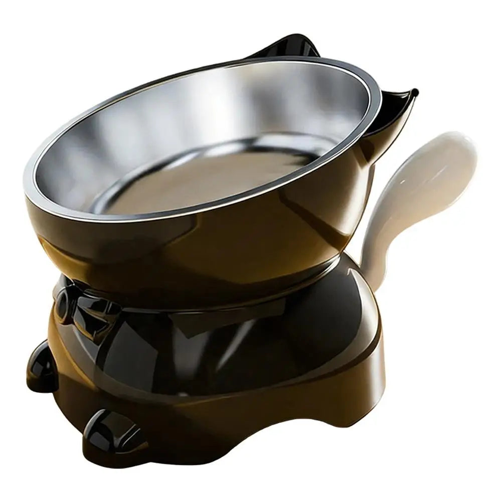 Inclined Raised Cat Bowl Stainless Steel Food Water Bowl Cute Ear Bracket Neck Friendly Pet Feeding Dish Oasis Select