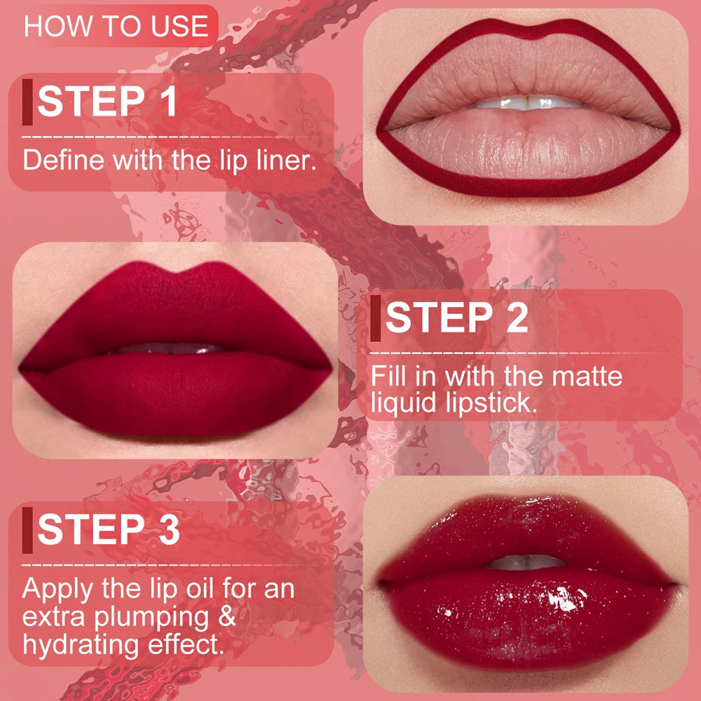 Lip Gloss Lip Liner Lip Oil 3pc/set: Matte Lipstick Waterproof Moisturizing Long Lasting Nude Y2K Christmas Valentine's Day Gift Oasis Select