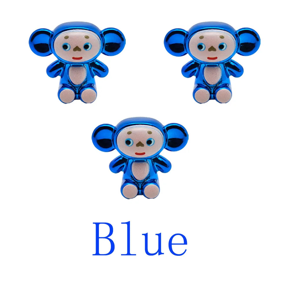 Tire Valve Stem Cap Cute Cartoon Monkey Tire Valve Stem Cover for Bikes Corrosion-Resistant Tire Cap Cover for Cars Motorcycle Oasis Select Blue-4Pcs