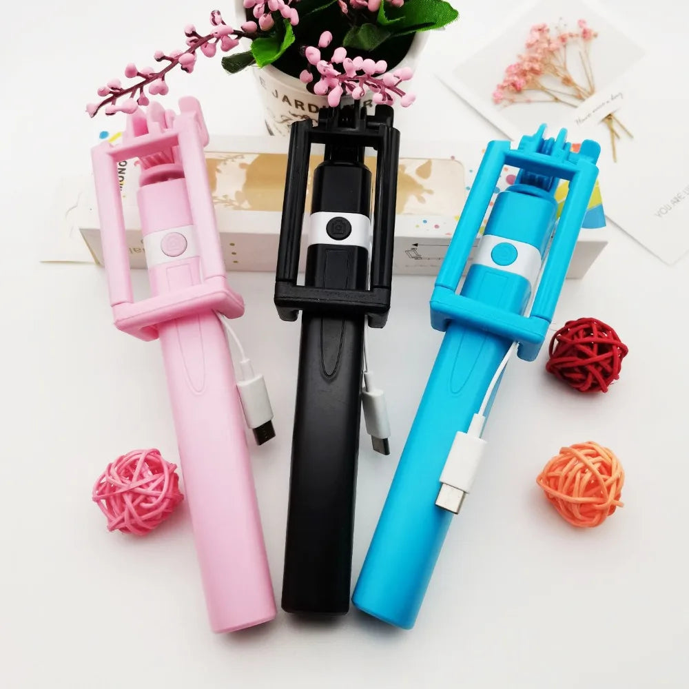 New Mini Wire Controlled Selfie Stick Pink/Blue/Black Suitable for Android 3.5mm Plug Selfie Stick Shrinkage 18cm Stretch 72cm Oasis Select