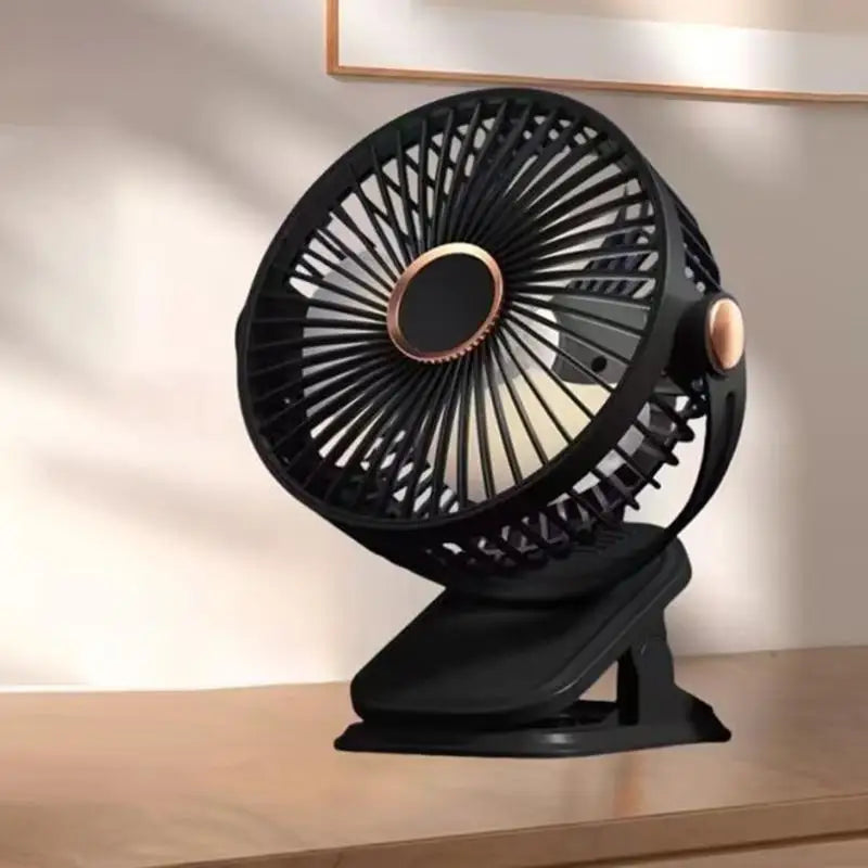 Portable Mini 360° Rotatable USB Charging Clip On Desk Fan with Night Light, Clip Hanging Cooling Fan for Indoor & Outdoor Use Oasis Select USB Type-C Black