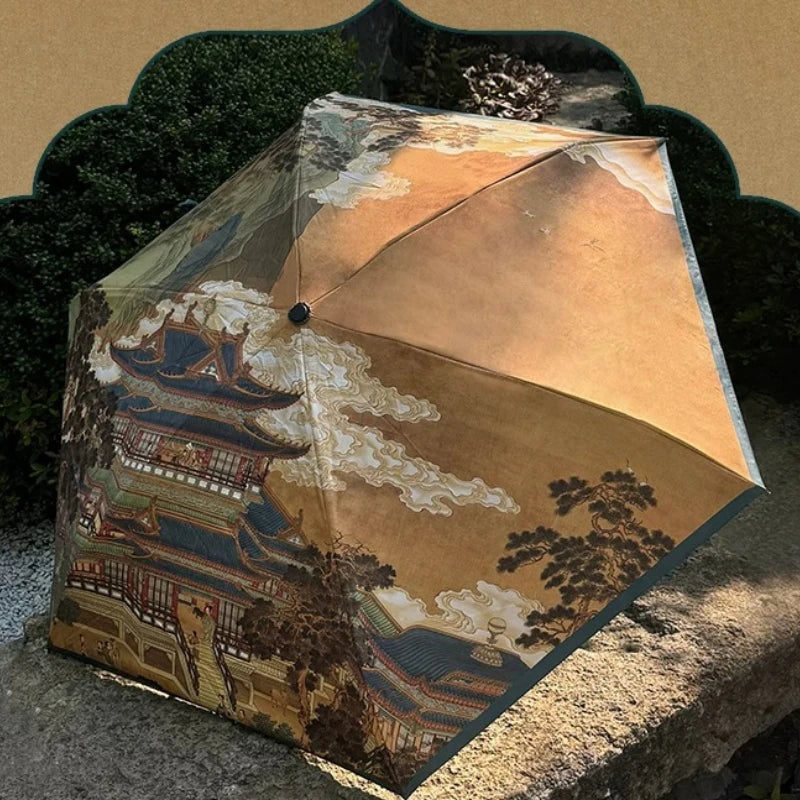 Chinese Style Folding Umbrella For Dual Use Sun Rain Lightweight Portable UV Protection High Appearance Level Outdoor Daily Oasis Select