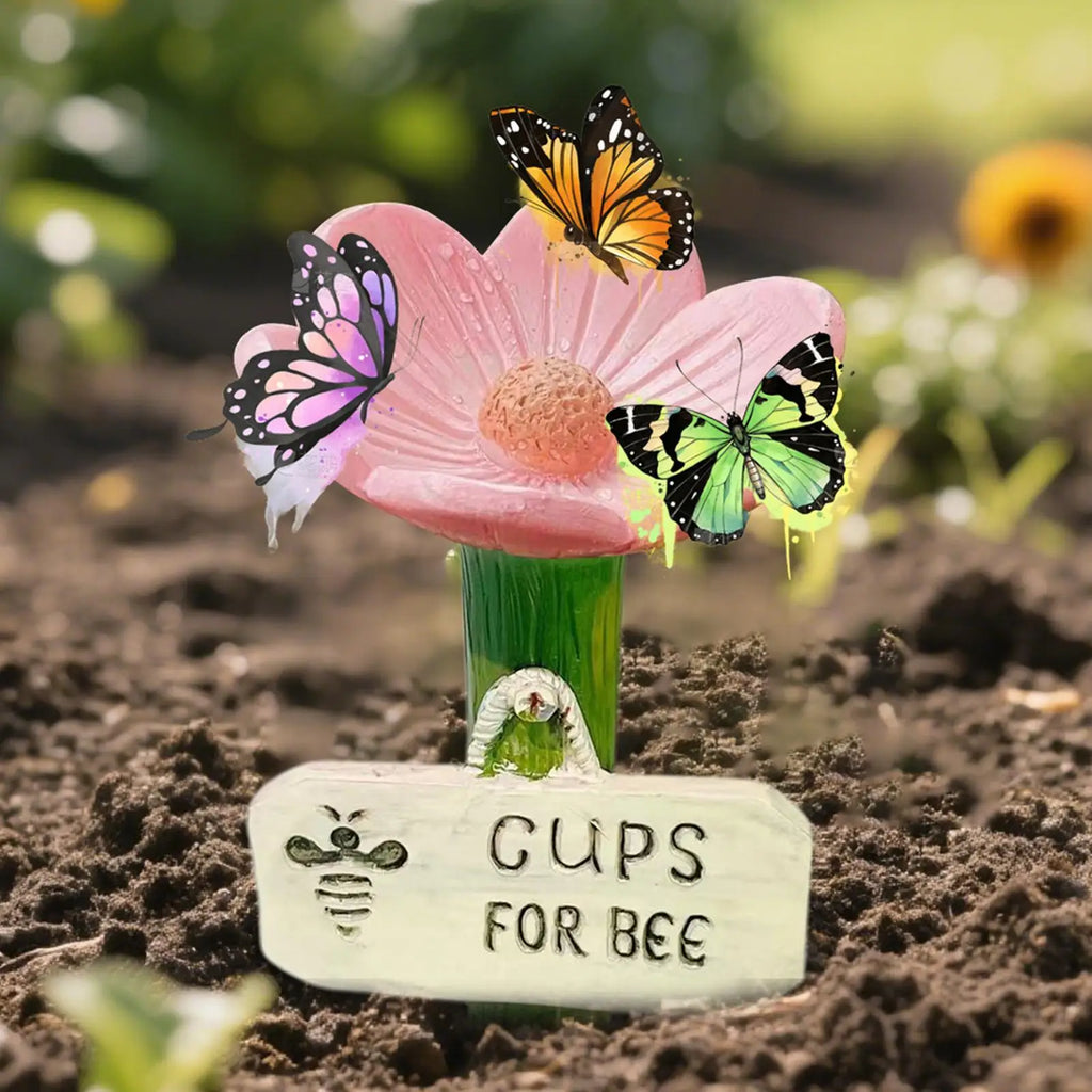 Butterfly Bee Bath Bowl With Flower Design Bee Pollinator Feeder Drinking Cup For Thirsty Pollinators Bee For Garden Decor Oasis Select