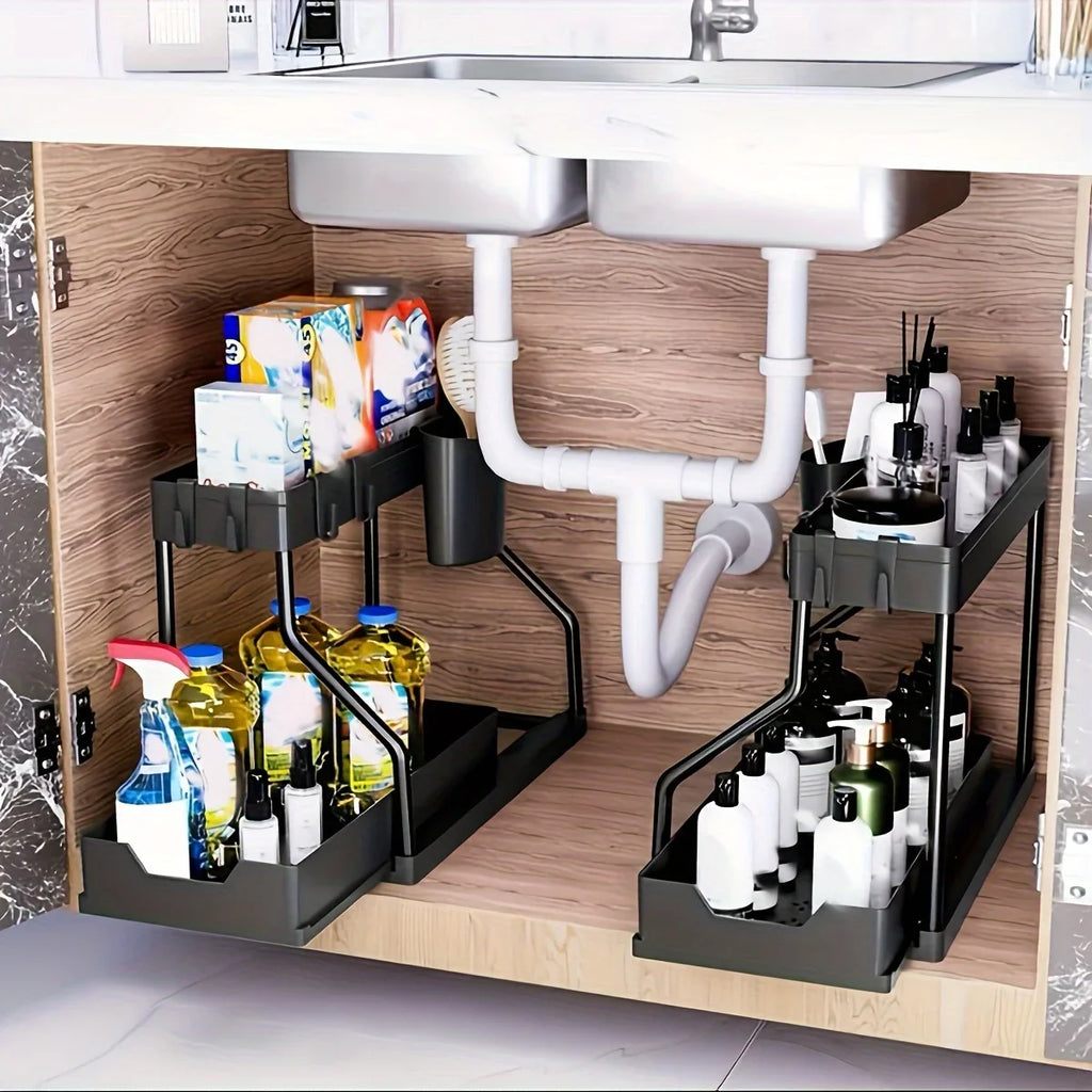 1Set Double Layer Storage Rack,Pull-out Storage Box, Cabinet Sink for Organizing and Organizing Storage Racks Kitchen Organizer Oasis Select