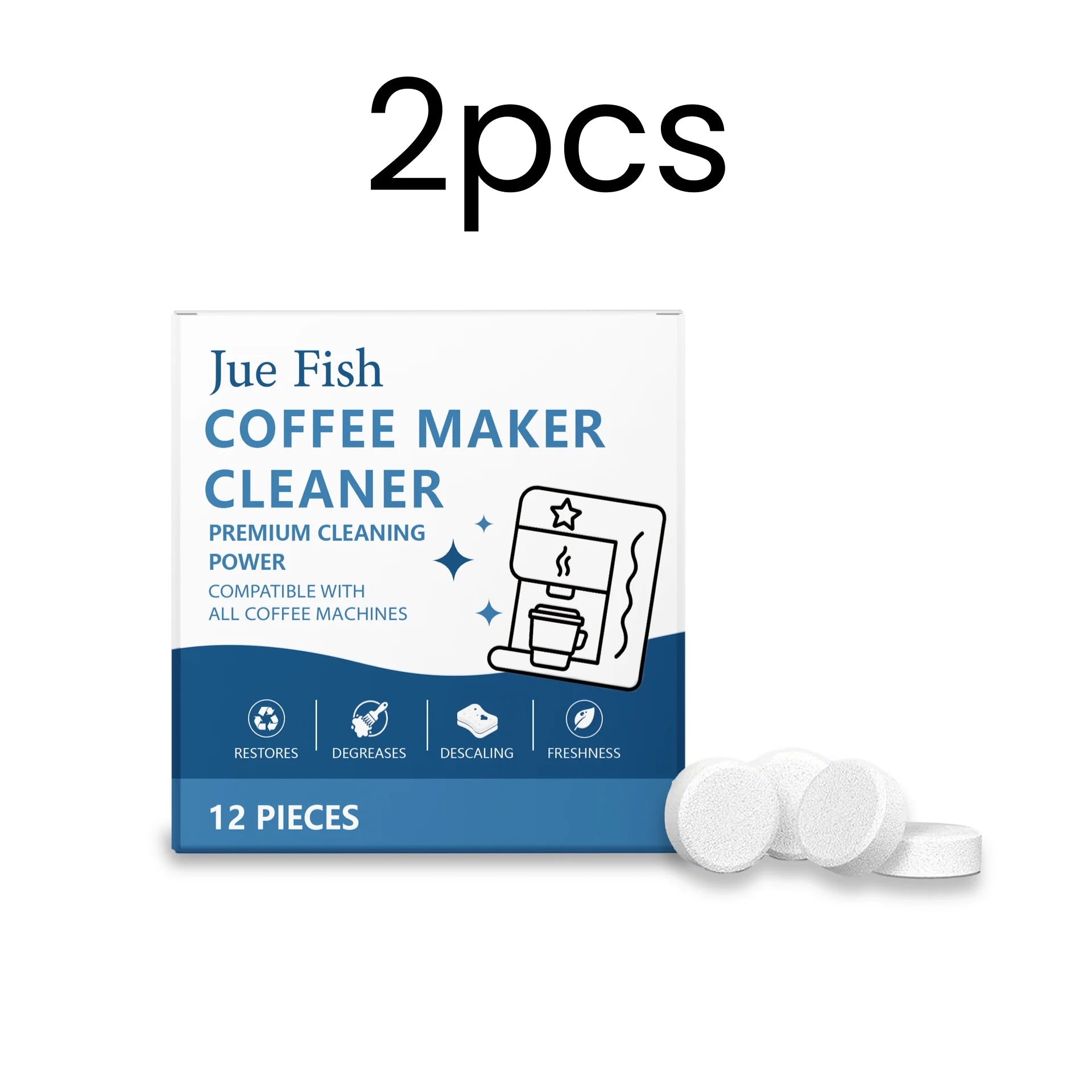 Jue Fish Coffee Maker Cleaner Remove Dirt Descaling Maintain Function Quick Dissolving Coffee Machine Cleaning Tablets 12 Pieces Oasis Select 2 Boxed