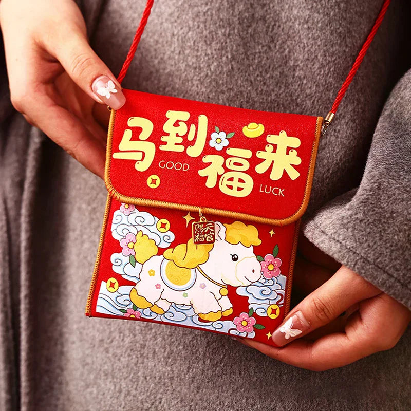 1Pc 2026 Year Of The Horse Fabric Red Envelope Traditional New Year Lucky Money Bag Spring Festival Cloth Money Pocket Oasis Select