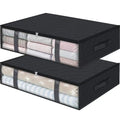 2pcs Large Under Bed Storage Bags Non-woven Clothes Organizer Clear Window Reinforced Handles for Comforters Blankets Bedding Oasis Select 2pcs black
