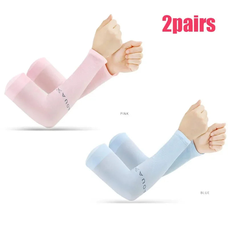 Summer Ice Silk Long Sleeves Anti-Sunburn Arm Cover Men Women Cuff New Cool Hand Sleeves Anti-UV Cycling Arm Sleeve Fingerless Oasis Select pink-blue A