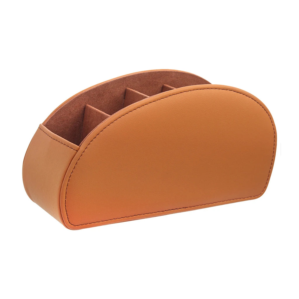 PU Leather Remte Control Organizer 5-Compartments Bedside Tasble Caddy for Remotes Glasses, Pens Makeup Desktop Storage Box Oasis Select Orange