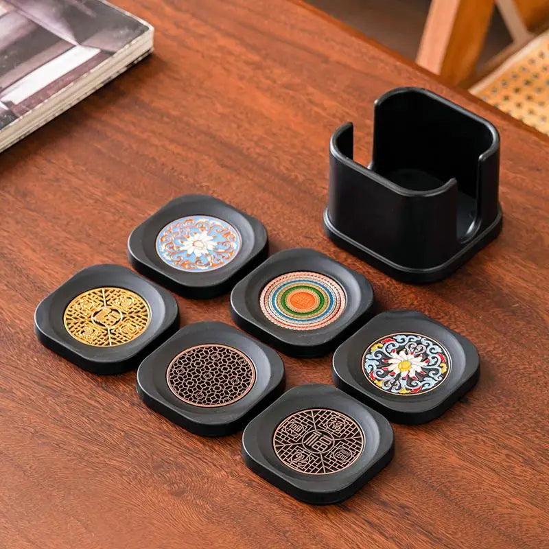 6Pcs Retro PVC Coasters Dining Table Protector Pad Heat Resistant Cup Mat Coffee Tea Hot Drink Mug Placemat Kitchen Accessories Oasis Select 6pcs A7