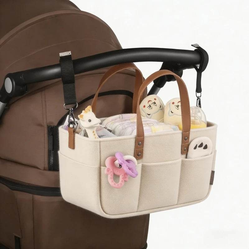 Baby Felt Storage Nursery Organizer Basket Infant Diaper Bag with Handle Caddy Changing Nappy Kids Storage Carrier Large Pocket Oasis Select