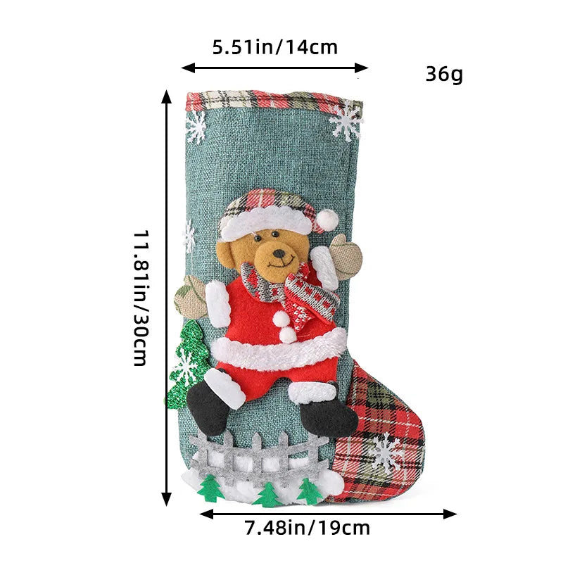 Linen Large Christmas Stocking Fence Christmas Gift Bag Christmas Tree Hanging Ornaments Candy Bag Ornaments Oasis Select M1-9