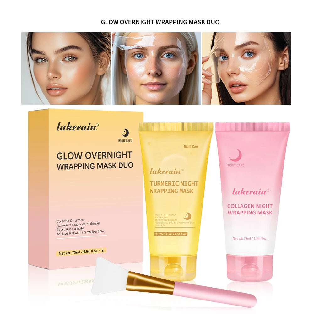 2pcs/set Turmeric & Collagen Night Wrapping Mask Deep Hydration Moisturizing Sleeping Peel Off Mask SkinCare Oasis Select Set1