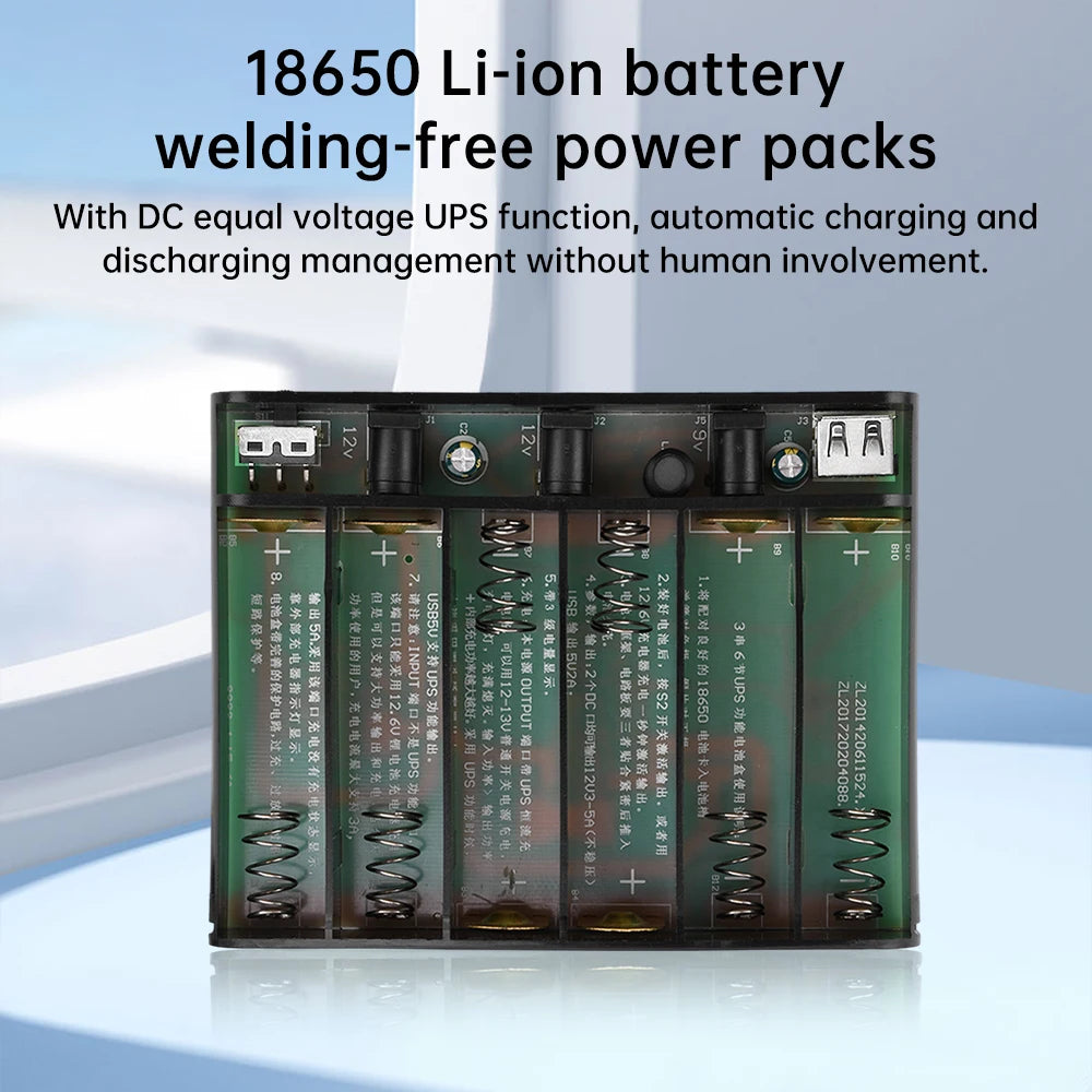 6x18650 Lithium Battery Welding-Free Diy Kit Dc Ups Power Supply Optical Modem Router Uninterruptible Power Supply 5V 9V 12V Oasis Select Default Title