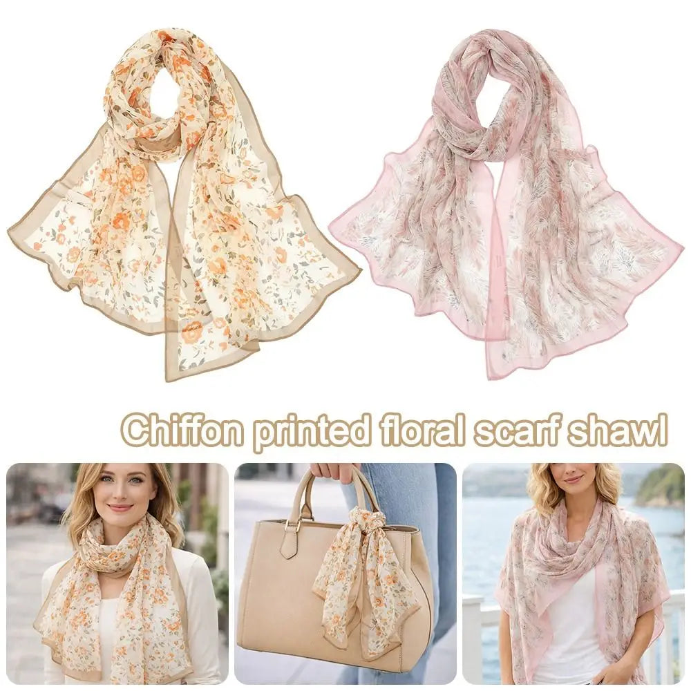 Gifts Chiffon Printed Silk Scarf Floral Lotus Thin Beach Travel Photography Shawl Breathable Long Silk Scarf Oasis Select