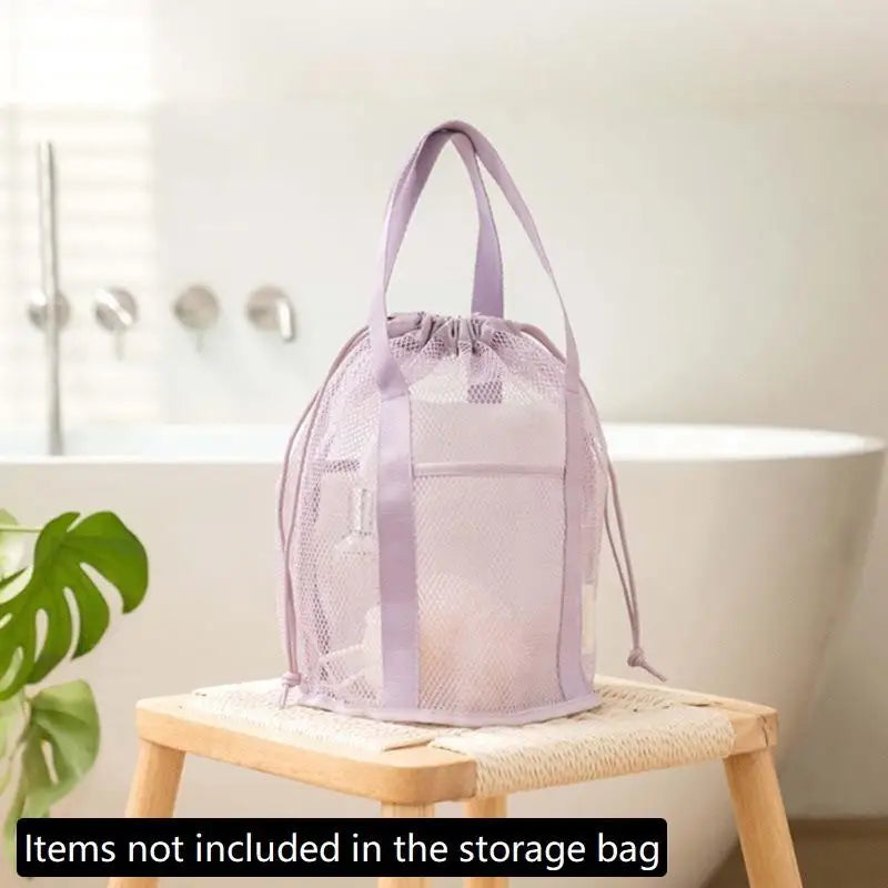 Large Capacity Foldable Mesh Nylon Drawstring Bag, Portable Travel Cosmetic Toiletry Storage Pouch for Swimwear & Daily Supplies Oasis Select Purple