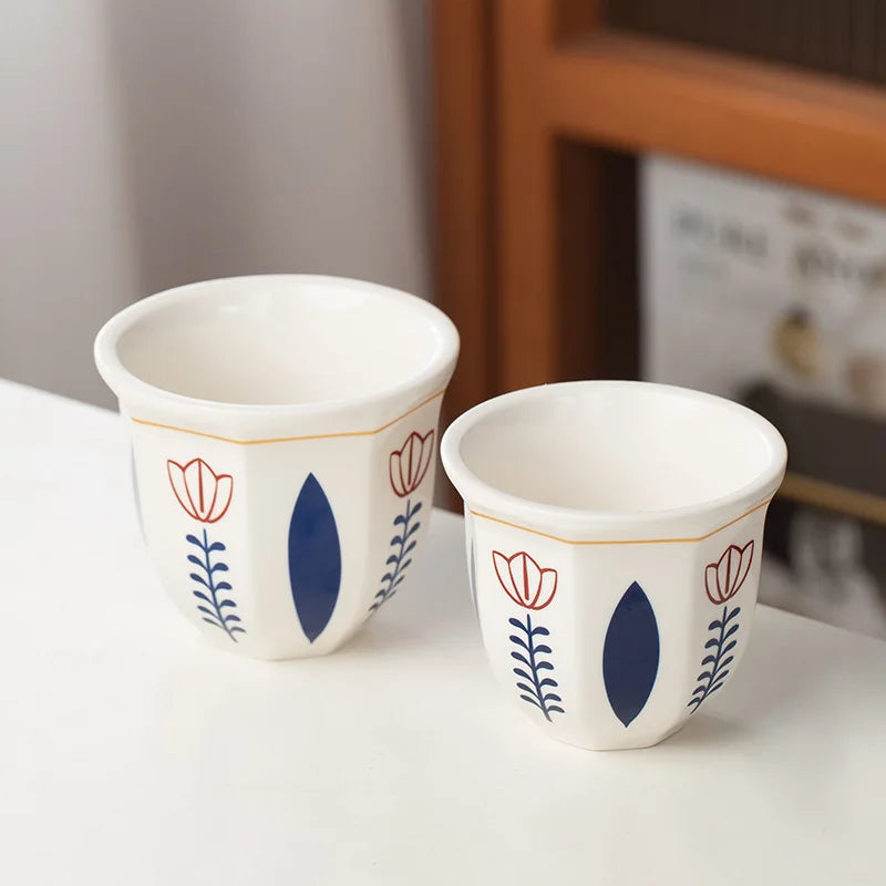 180ml/250ml Coffee Cup Hand Held Espresso Cup Vintage Middle Eastern Ceramics Candle Porcelain for Household New Pottery Tea Cup Oasis Select