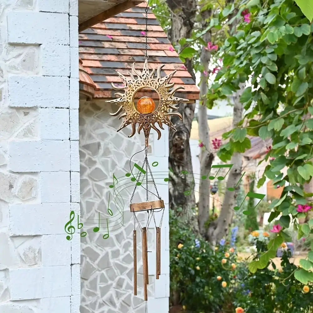 Solar Wind Chime Light | Copper Tubes Outdoor Moon LED Lamp