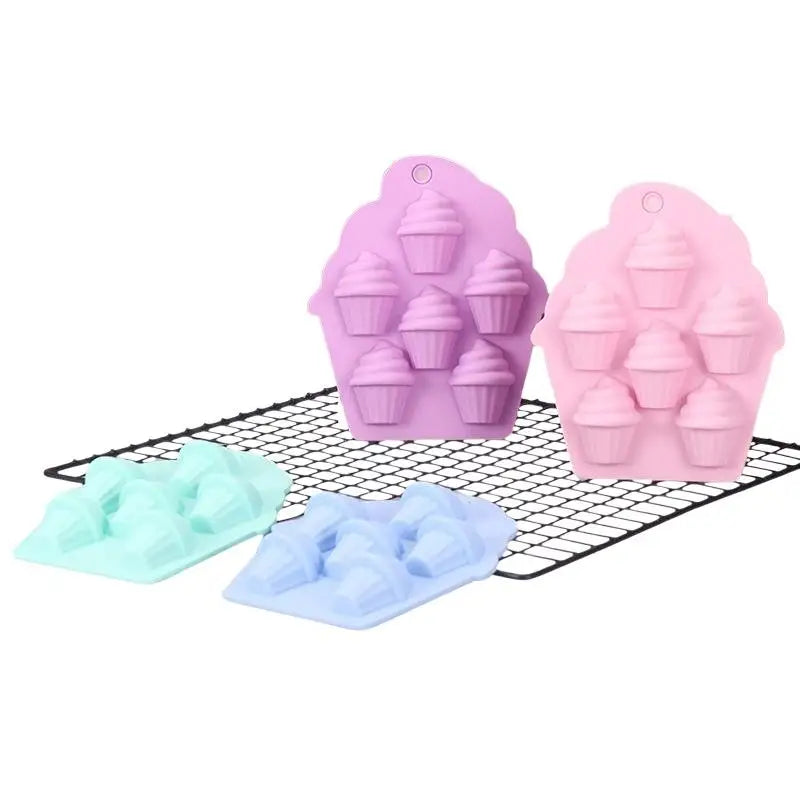6 Cavity Food Grade Silicone Cupcake Molds Non Stick Surface For Home Baking DIY Dessert Candy Making Oasis Select