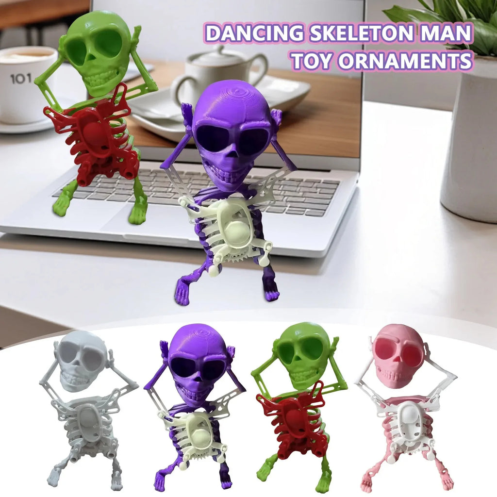 Funny Wind-up Dancing Skeleton Toy No Need Battery Kids Toddlers Desktop Mini 3D Print Shaking Skull Doll Spring Clockwork Toy Oasis Select