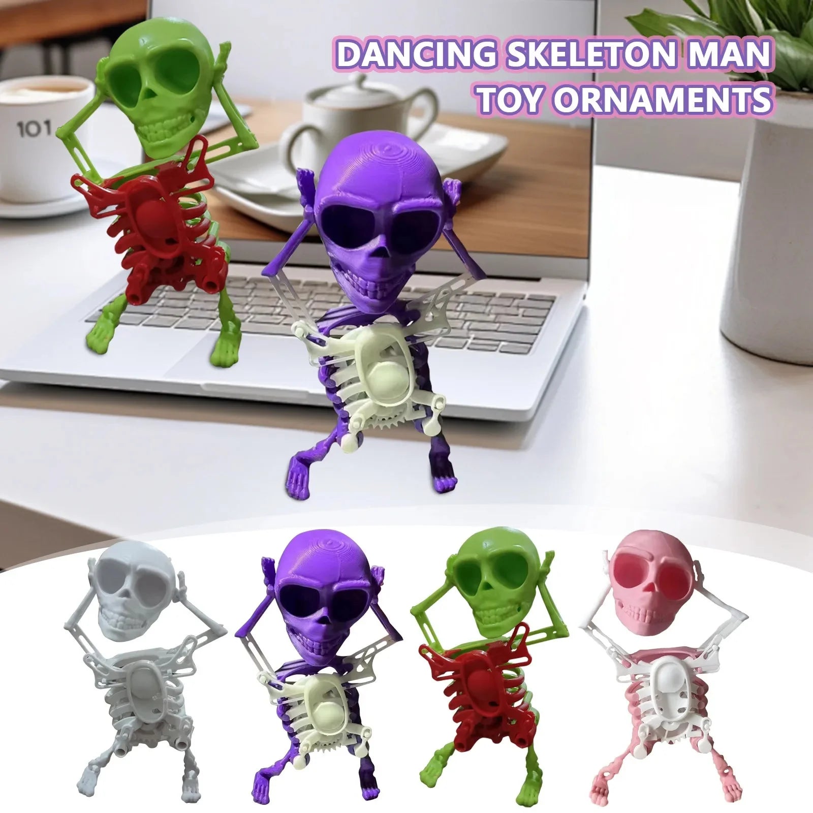 Funny Wind-up Dancing Skeleton Toy No Need Battery Kids Toddlers Desktop Mini 3D Print Shaking Skull Doll Spring Clockwork Toy Oasis Select