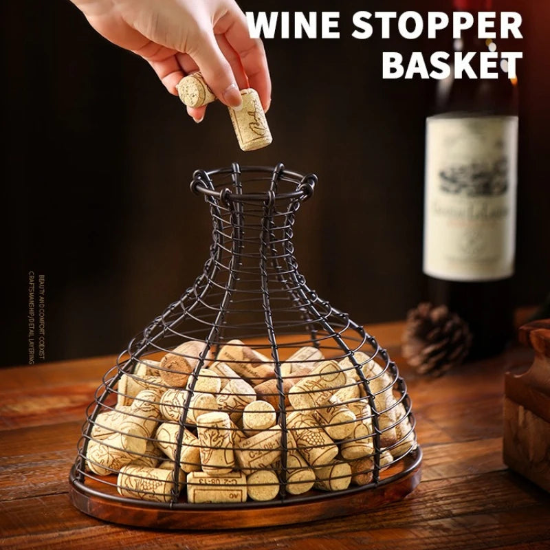 Solid wood red wine plug storage basket Wrought iron European commercial hotel wine oak plug collection basket Oasis Select