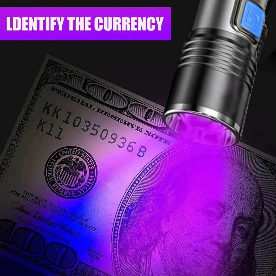 395nm UV Blacklight Flashlight | USB Rechargeable, Waterproof