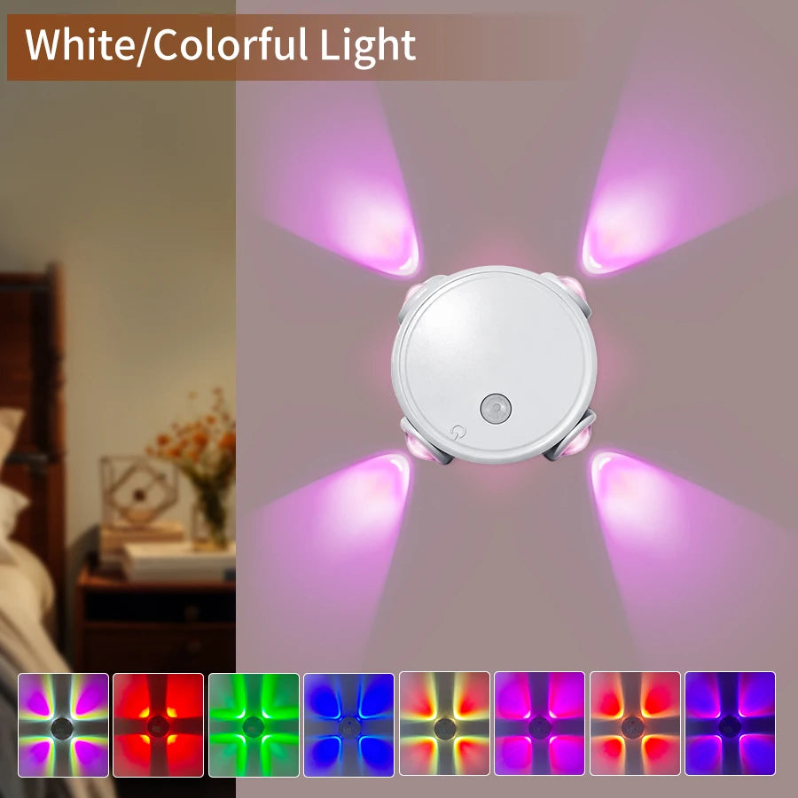 Rechargeable 4 Leds Night Light with Motion Sensor Tricolor RGB Dimmable Wall Lamp Magnetic Mood Ambient Light for Hallway Stair Oasis Select RGB No Remote White