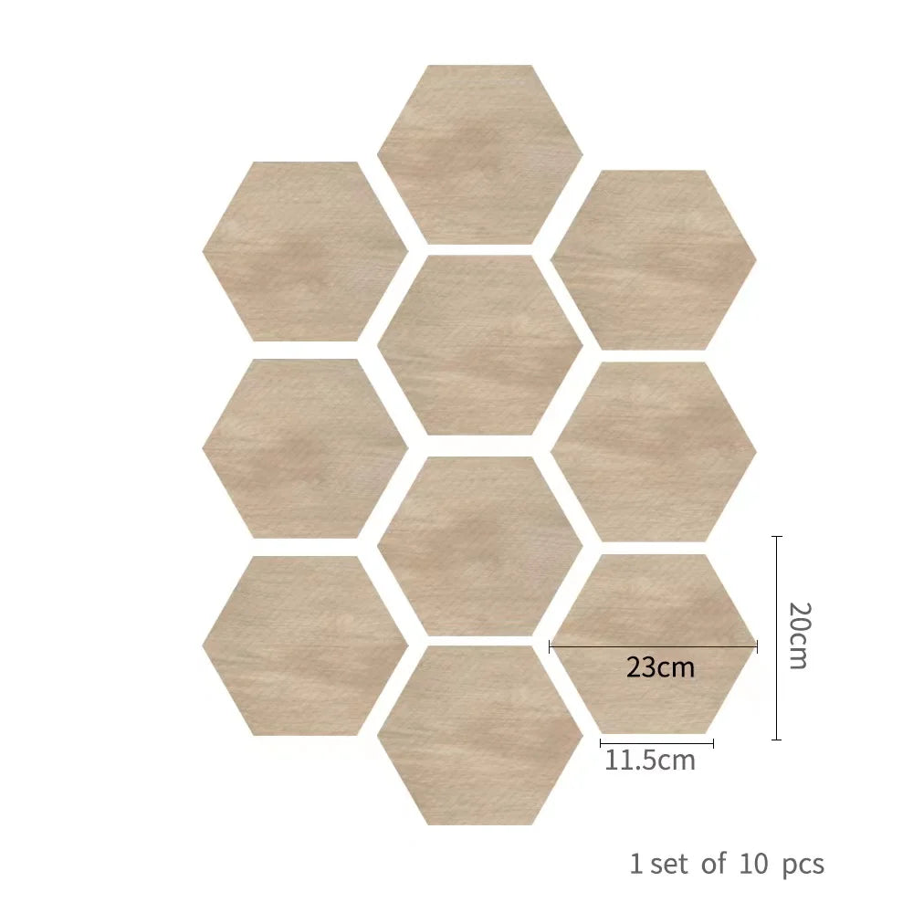 Walnut wood grain hexagonal wall sticker living room balcony waterproof and anti-skid self-adhesive floor sticker Oasis Select DB111 10pcs