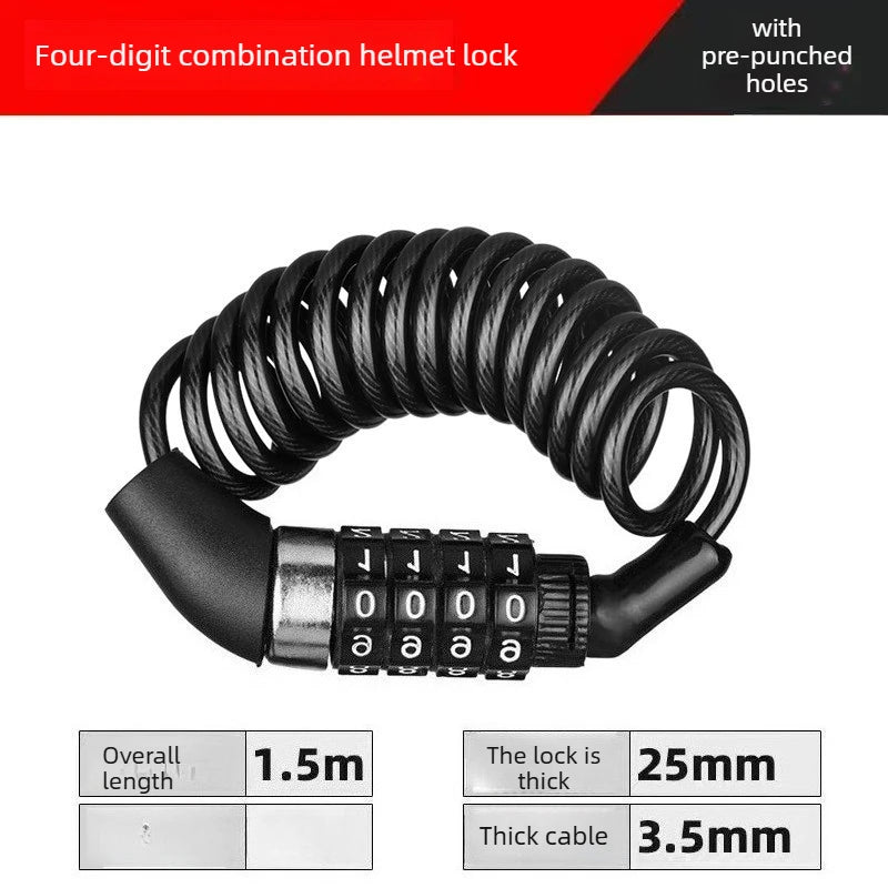Anti-Theft 4-Digit Combination Lock Steel Cable Chain Bicycle Security Accessory with Password Protection Bike Safety Oasis Select Black