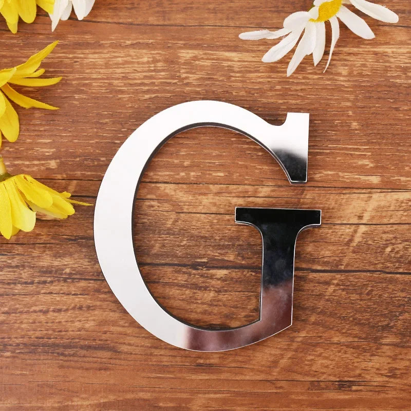 Silver Letter Acrylic 3D Mirror Wall Sticker Home Decor Alphabet Poster For Birthday Party Wedding Diy Wallpaper Peel & Stick Oasis Select G Silver