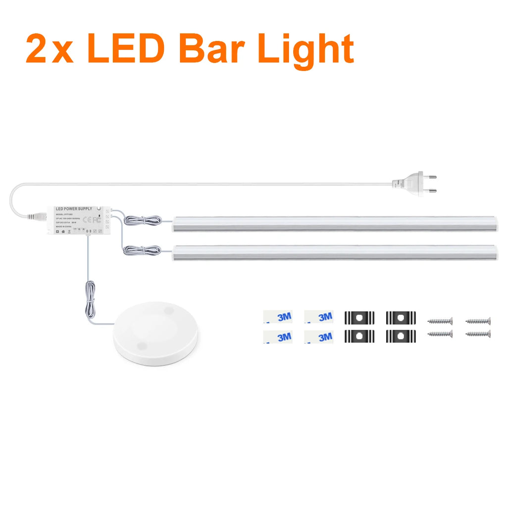 1-6pcs Kitchen LED Under Cabinet Light 12V Penetrable Touch Switch Wood Hand Scan Motion Sensor Dimmable LED Bar Night Lamp EU Oasis Select 2PCS With EU Plug White 30CM