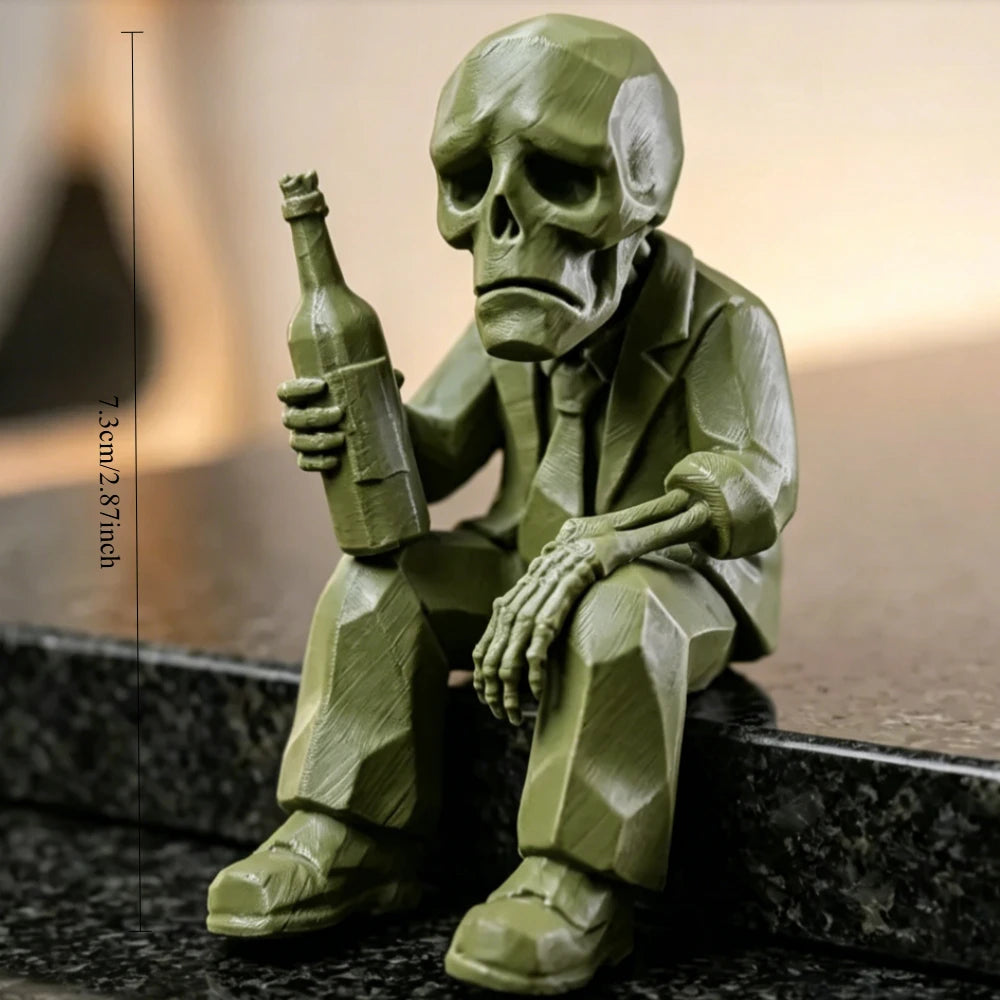 Drunk Skeleton Shelf Sitter FigurineDIY Office Humor Ornament Decor Desktop Monitor Gothic Desktop Companion Decor Humorous Gift Oasis Select Drinking Skeleton 2