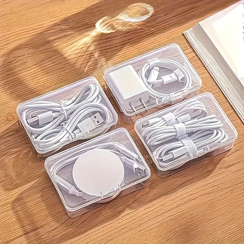 Cable Organizer Box Set Clear Plastic Storage For Chargers Desktop Office Home Produce Desk Fridge Container Basket Holder Oasis Select