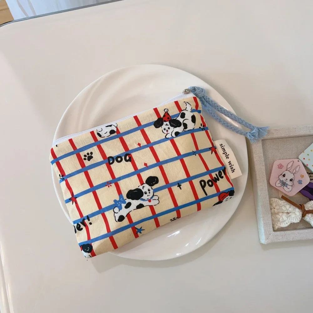 Cute Cartoon Prints Mini Coin Purse Square Zipper Sundries Pouch Portable Cotton Earphone Lipstick Storage Bag Oasis Select