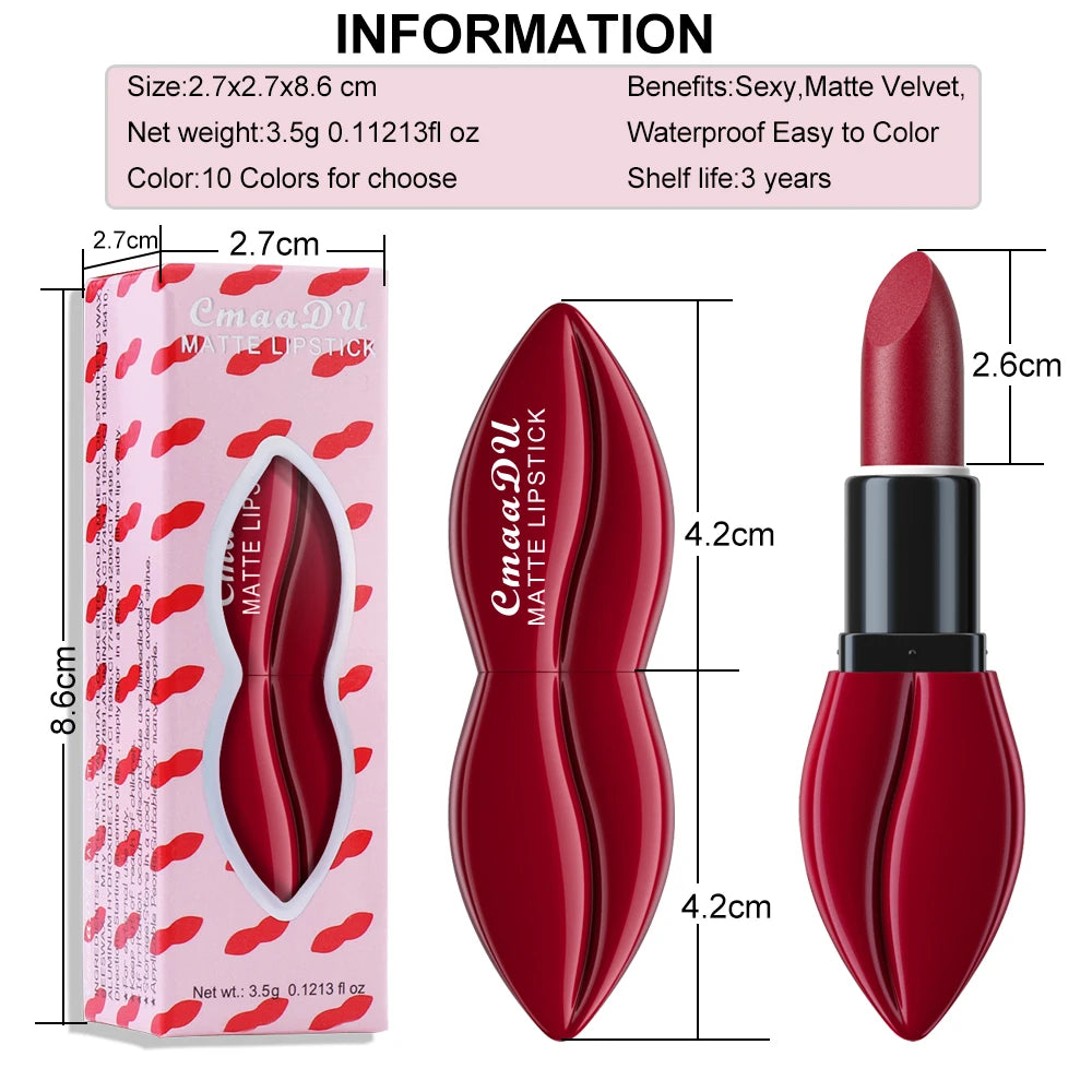 1pcs Matte Lip Gloss Lipstick, High Pigment Waterproof Velvet Long Lasting, Deep Red, Nude, Y2K Christmas Valentine's Day Gifts Oasis Select