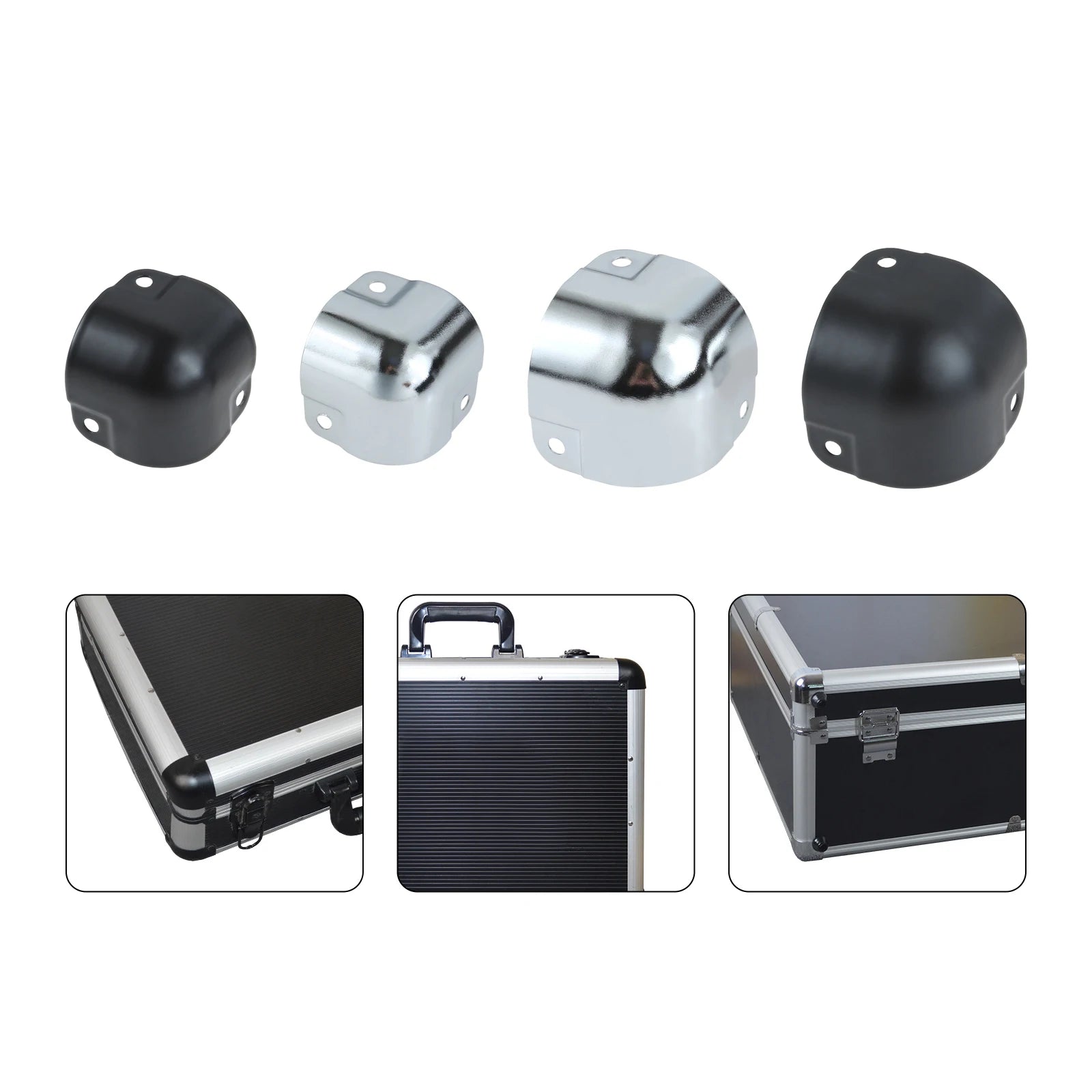 4pcs/set Black Metal Protectors Square Edging Bowl-shaped Box Corner Round Wrapping Flight Case Luggage Aluminum Toolbox 26/29mm Oasis Select