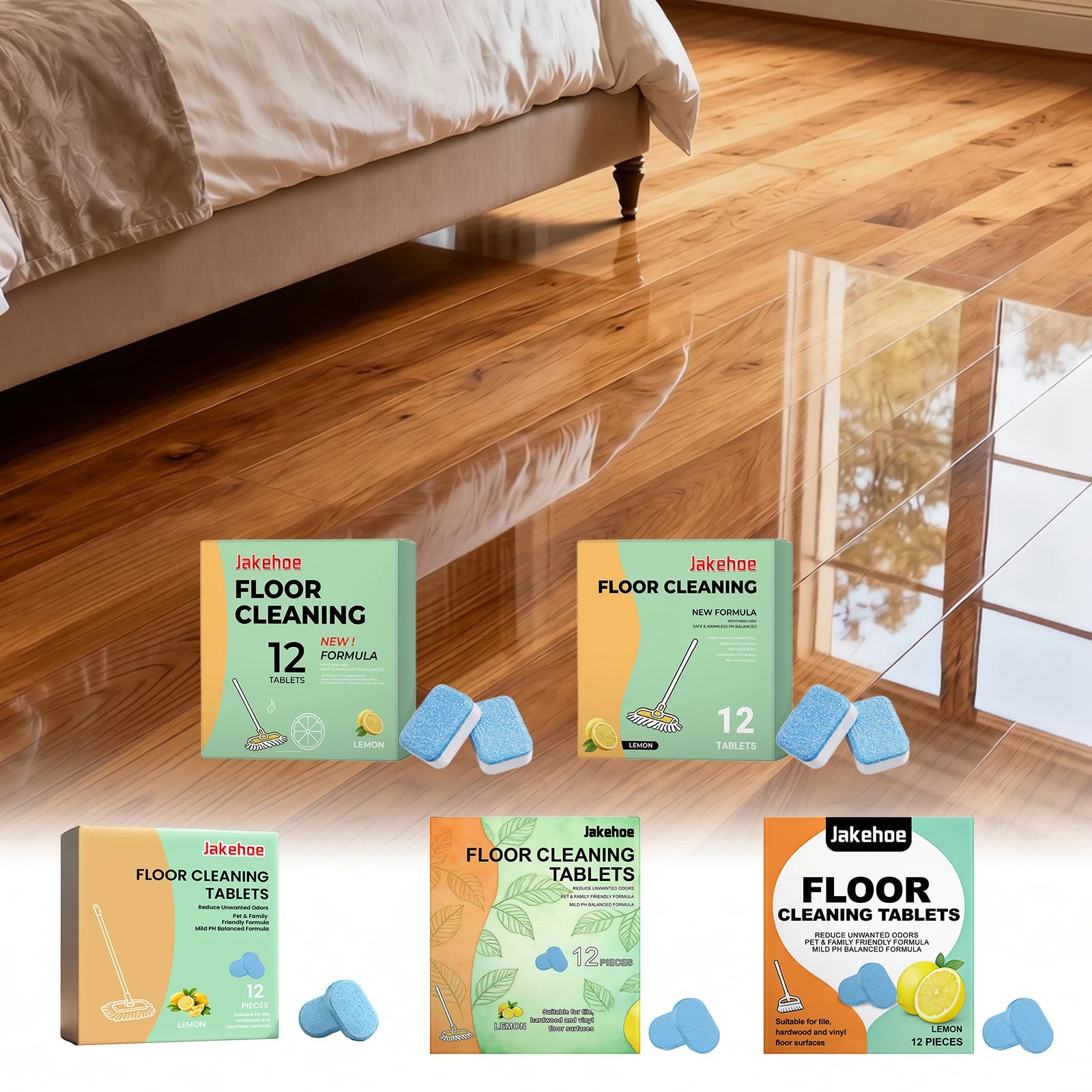 Jakehoe Dissolving Floor Cleaner Tablets – 12pc Lemon Fresh Floor Cleaner Tablets Oasis Select