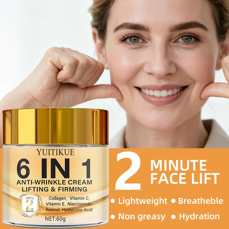 YUITIKUE 6-in-1 Anti-Wrinkle Cream 60g - 2 Min Face Lift, with Retinol, Collagen & Hyaluronic Acid, Lightweight & Non-Greasy Oasis Select