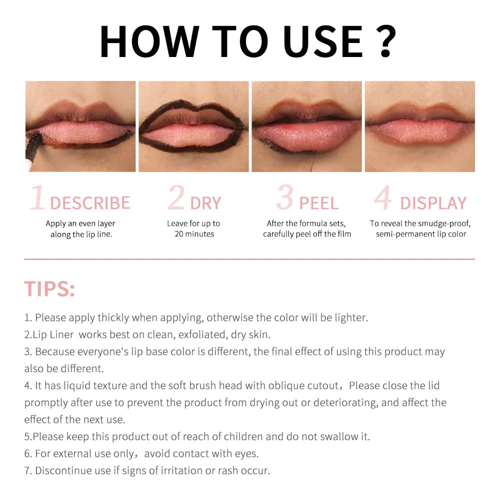 4 Colors Peel Off Lip Liner Waterproof Transfer-proof Lipstic Tattoo Waterproof Long Lasting Matte Velvet Lip Tint Sexy Red Cont Oasis Select