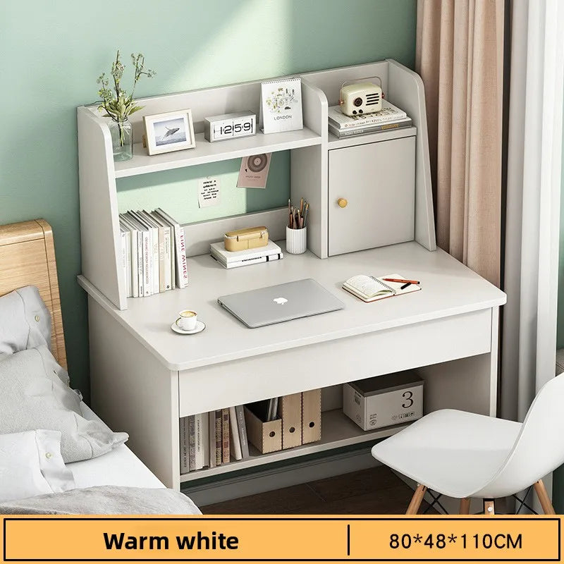 Computer desk desktop bookshelf integrated learning writing desk primary and secondary school students bedroom desk Oasis Select White-80CM-a