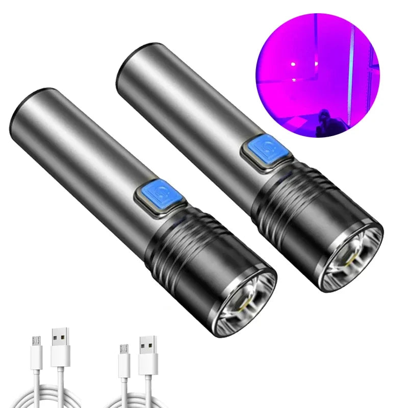 Mini 395nm UV Flashlight Portable LED Ultraviolet Blacklight Money Inspection Penlight with Clip Pet Urine Stains Detector Torch Oasis Select UVLED 2pcs