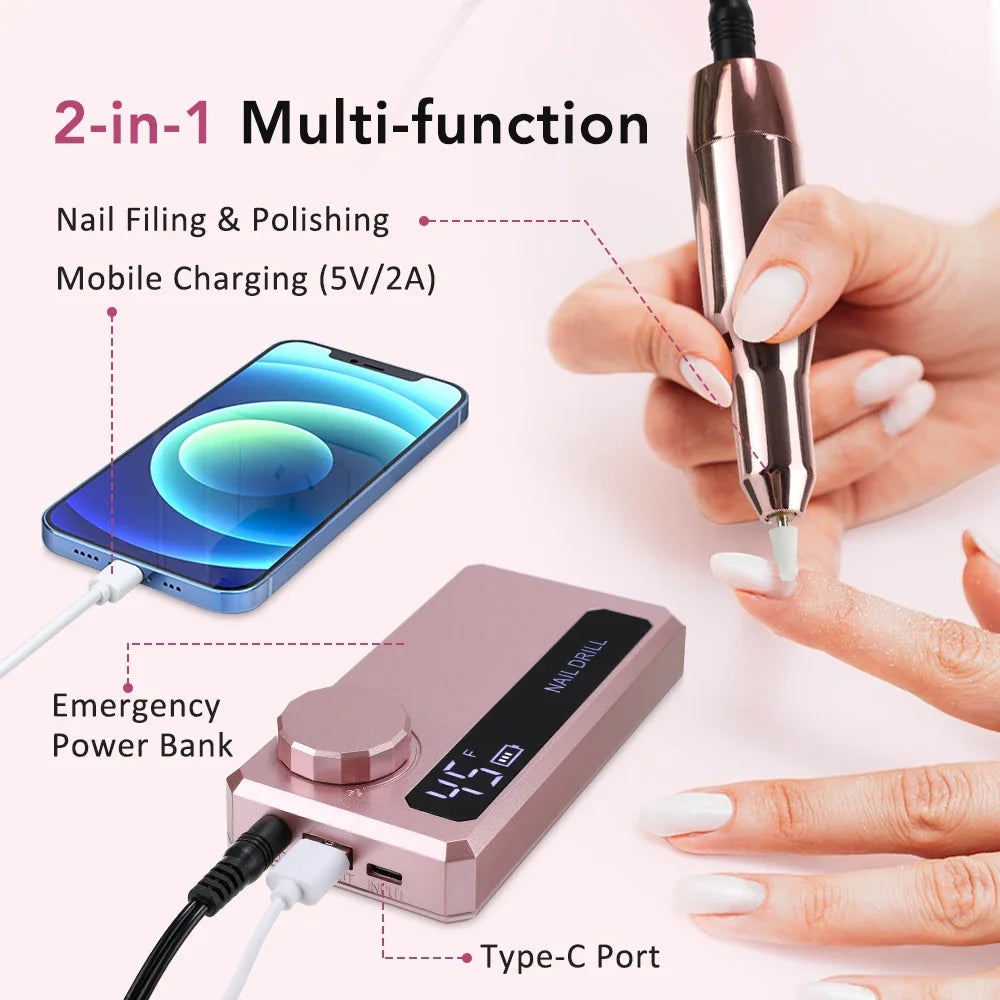Wireless Electric Nail Drill 45000RPM 4000mAh | Power Bank