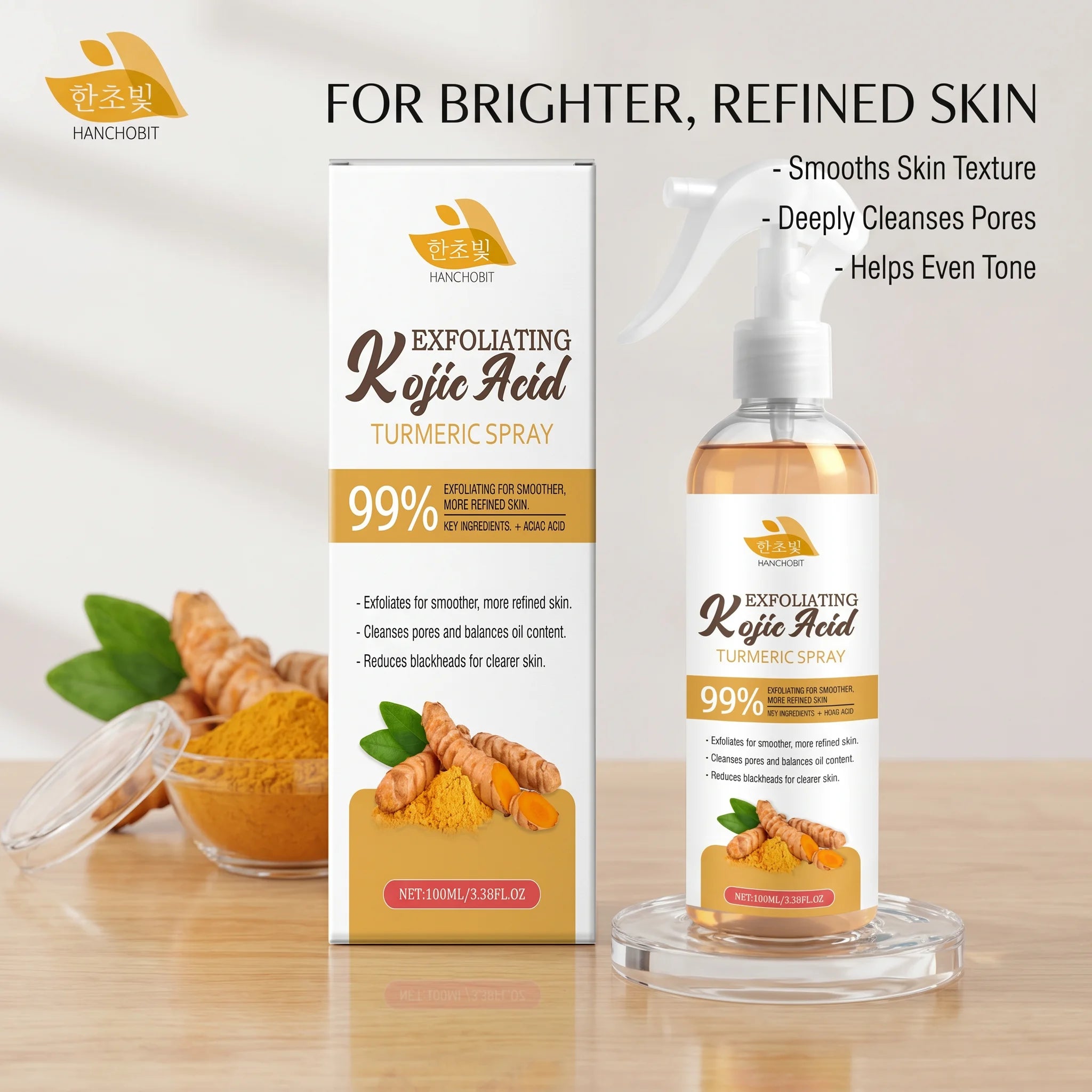 Kojic Acid Turmeric Spray for Exfoliating Blackhead Remover Oil Control Mist Pore Cleanser Oil Balancing Toner Smooth Skin Care Oasis Select