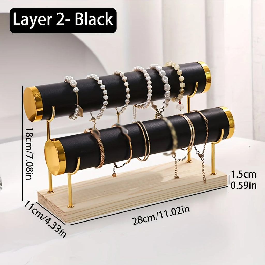 1pc Step Velvet Necklace Bracelet Foot Chain Display Stand Desktop Bedroom Dressing Table Sales Cabinet, Business Cabinet Oasis Select 2layers-black