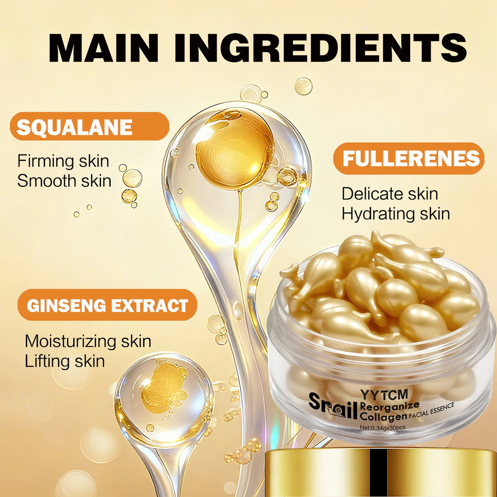 Snail Recombinant Collagen Serum Capsules – Hydrating, moisturizing, and firming essence; smooths skin. Formulated with squalane Oasis Select