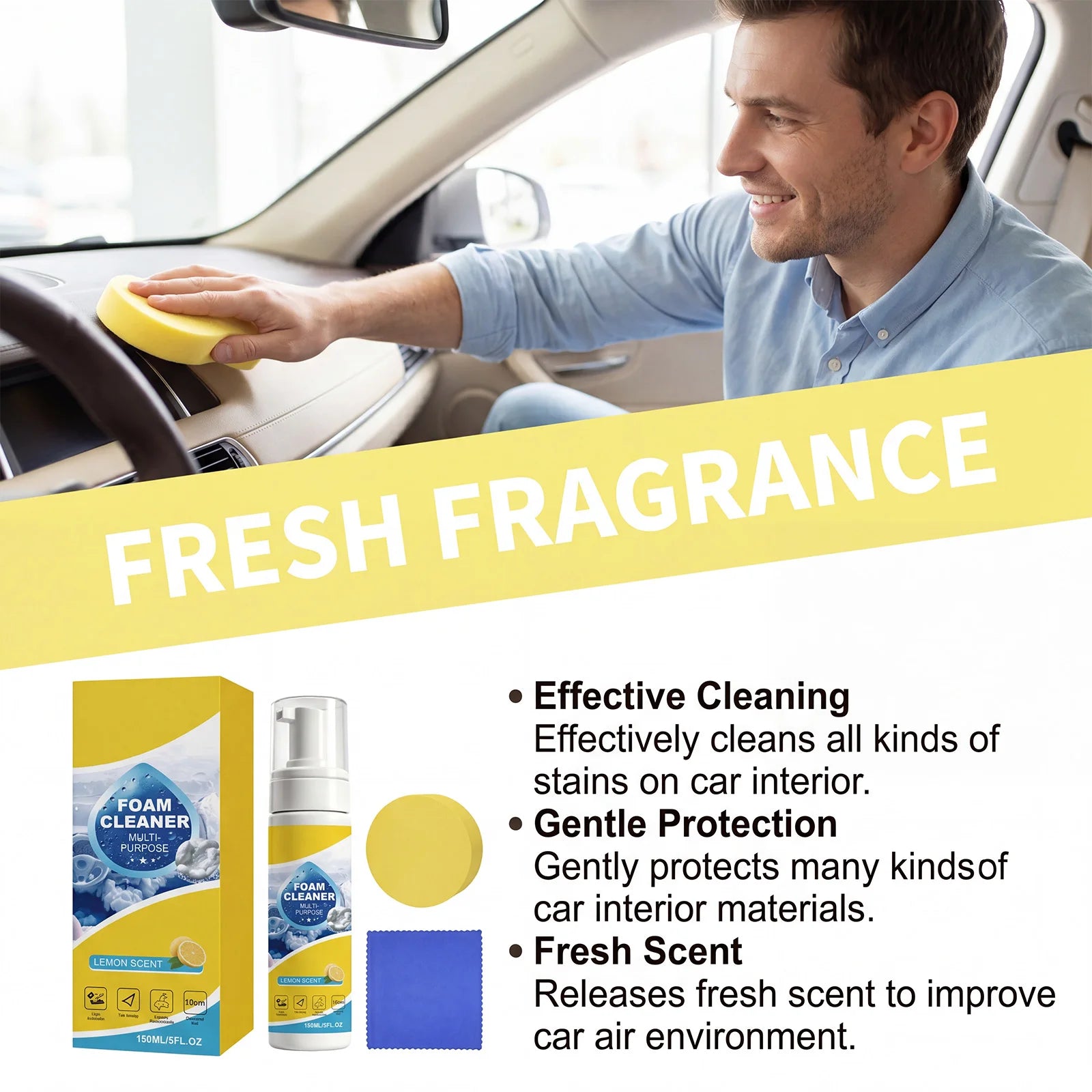 Multi Purpose Foam Cleaner Set for Stubborn Grease Stains Grime Car Interior Restores Shine Protect Leather Car Seat Maintenance Oasis Select